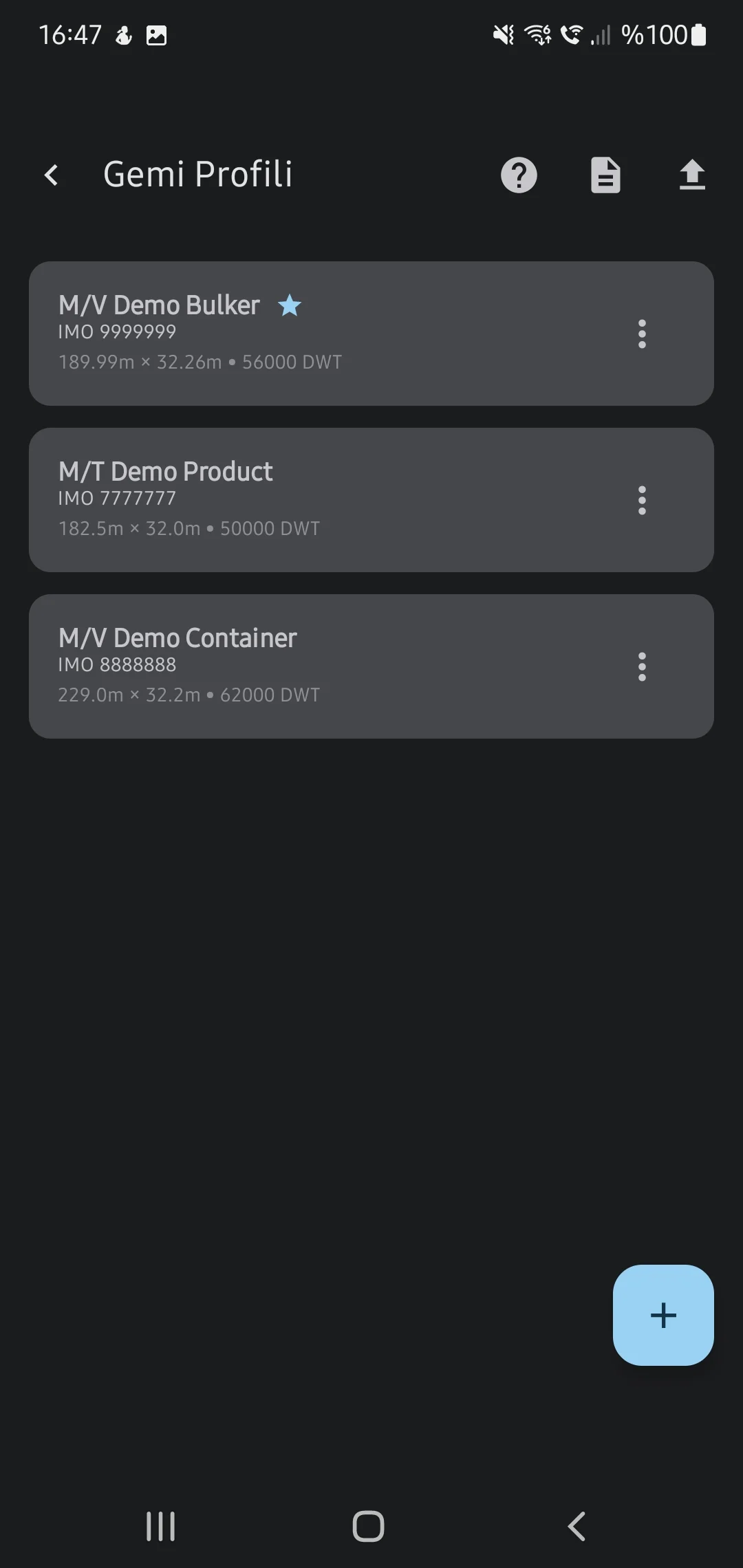 Скриншот приложения CaptainCalc - Список профилей судов