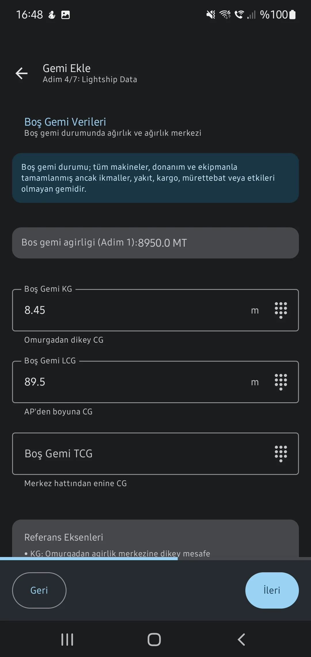 Скриншот приложения CaptainCalc - Данные порожнего судна