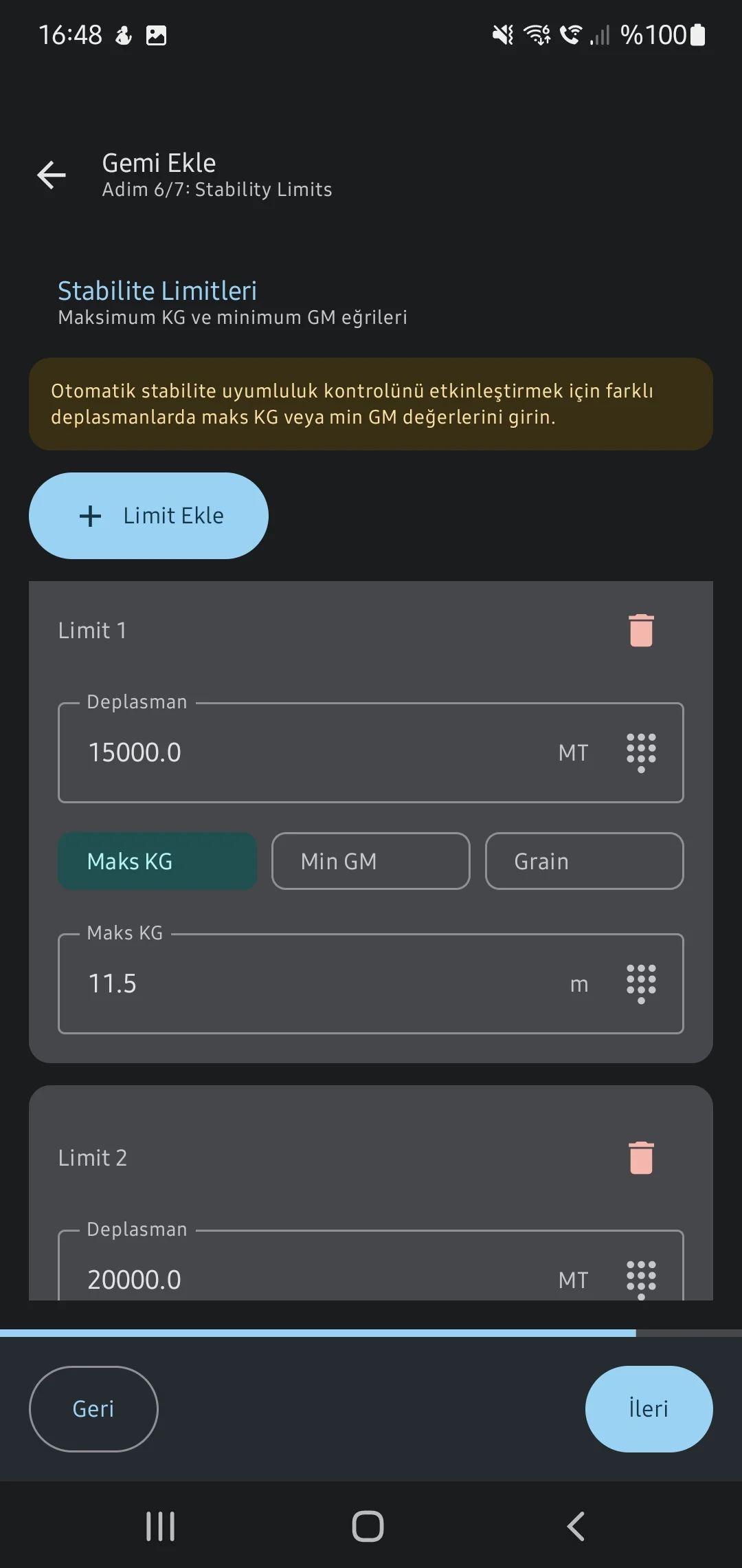 Скриншот приложения CaptainCalc - Кривые предельной остойчивости