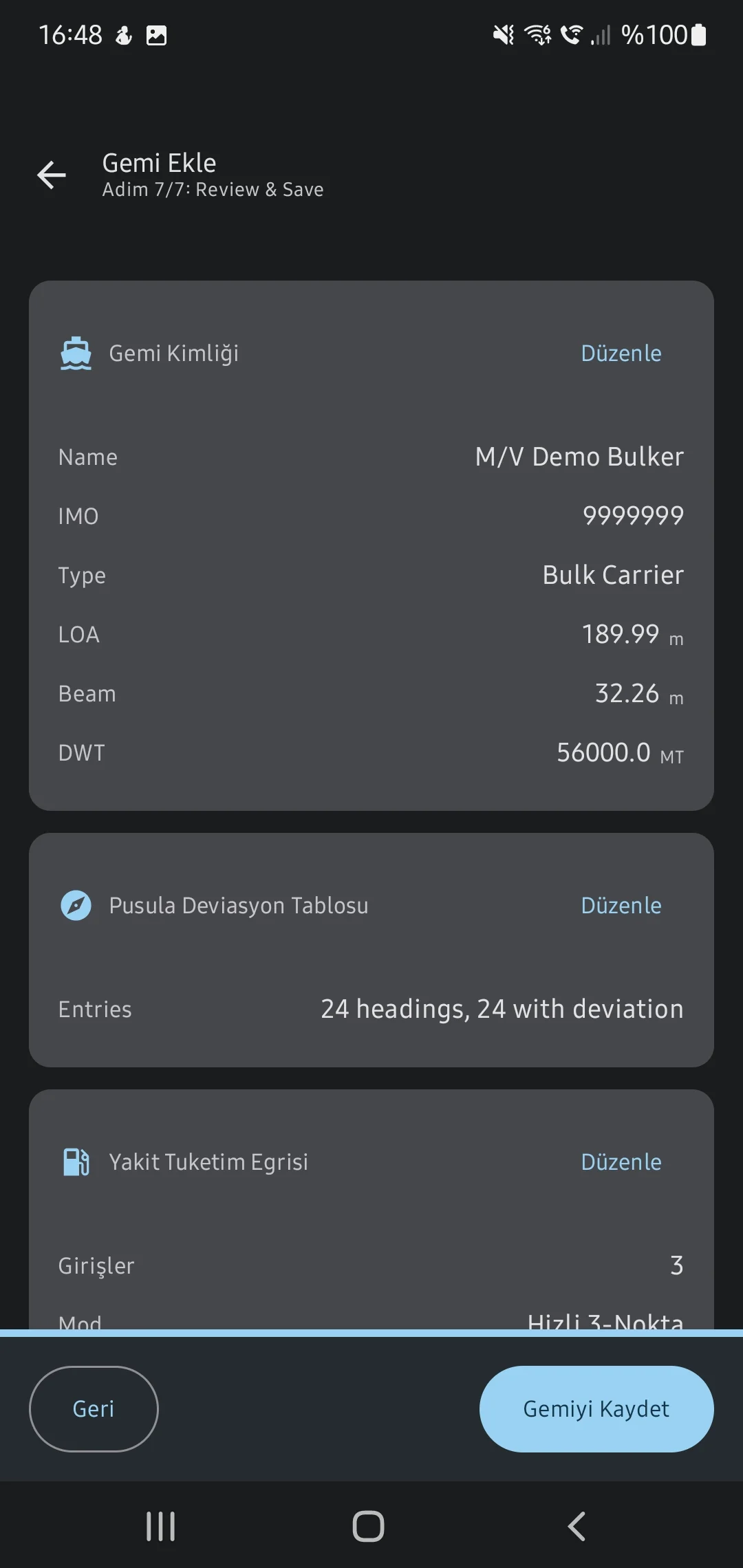 Скриншот приложения CaptainCalc - Сводка профиля судна