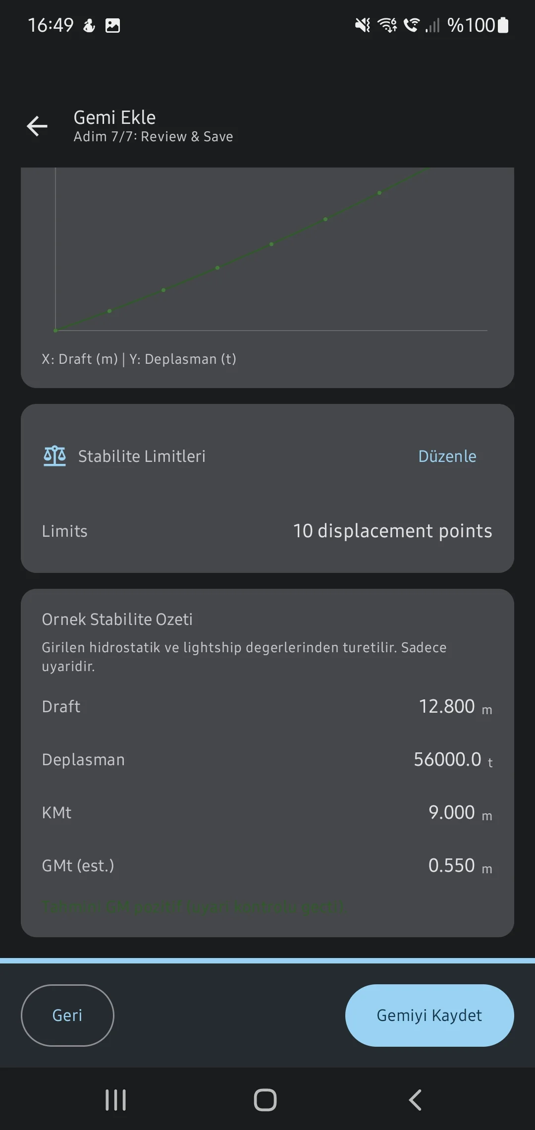 Скриншот приложения CaptainCalc - Сохраненные данные судна