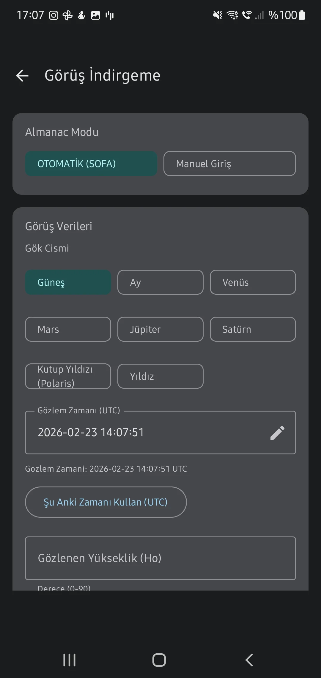 Скриншот приложения CaptainCalc - Список выбора светил