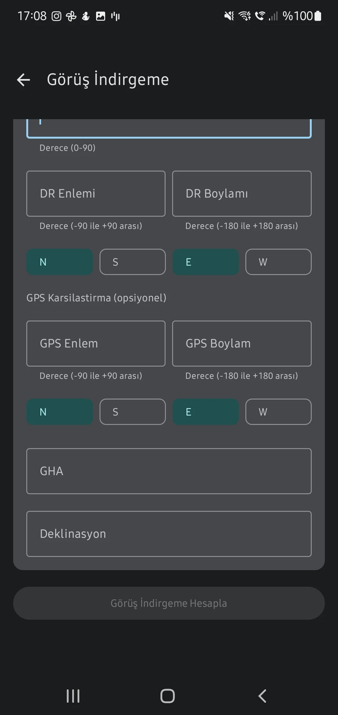 Скриншот приложения CaptainCalc - GHA и склонение