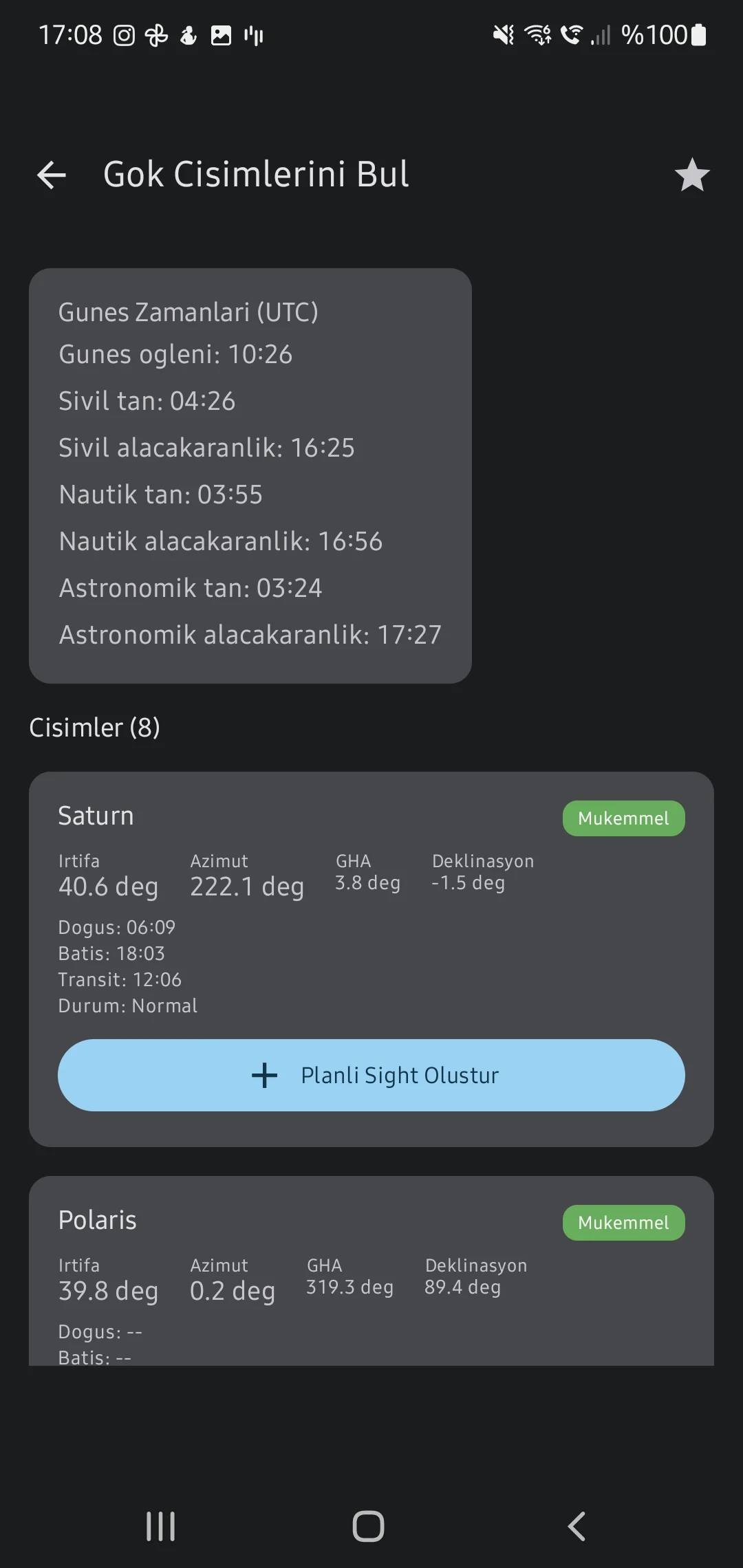 Скриншот приложения CaptainCalc - Журнал наблюдений Солнца