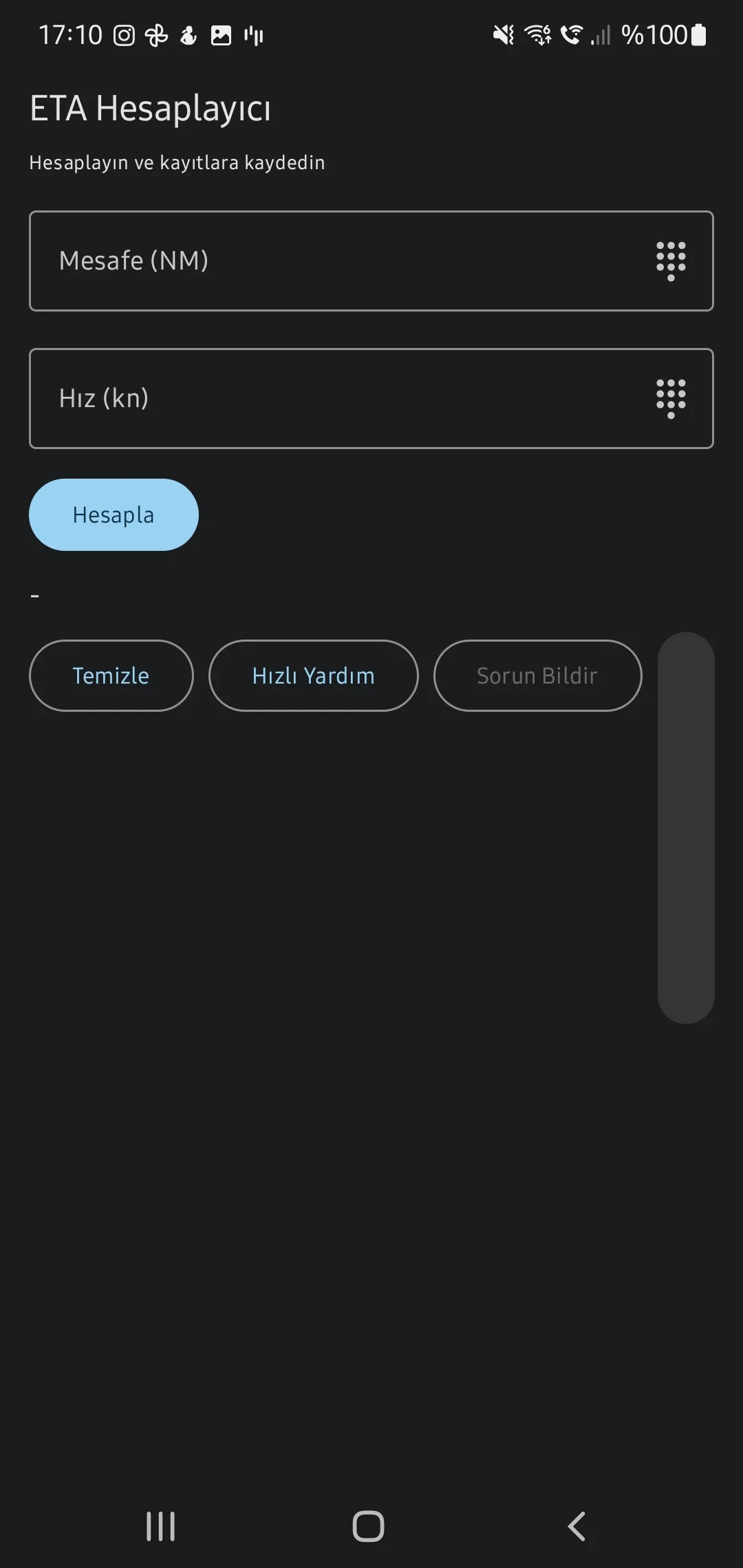 Скриншот приложения CaptainCalc - Форма калькулятора ETA