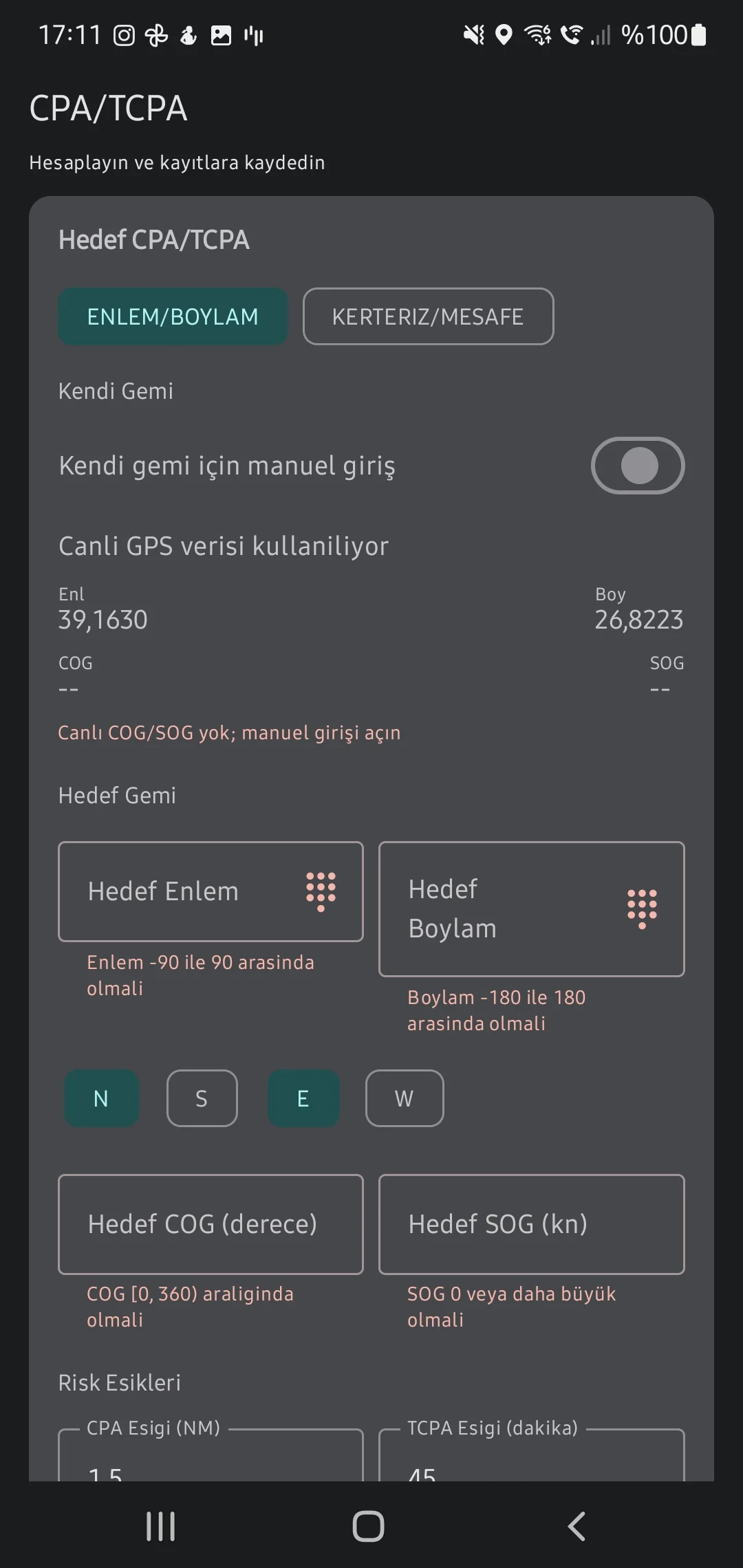 Скриншот приложения CaptainCalc - Проверка CPA/TCPA на радаре